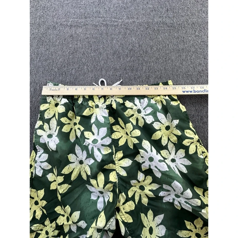 Trunks Swim Shorts Men's Large Green‎ Yellow Floral Quick Dry Elastic Waist